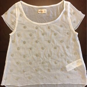 Sheer Hollister Blouse - White with Gold Detailing